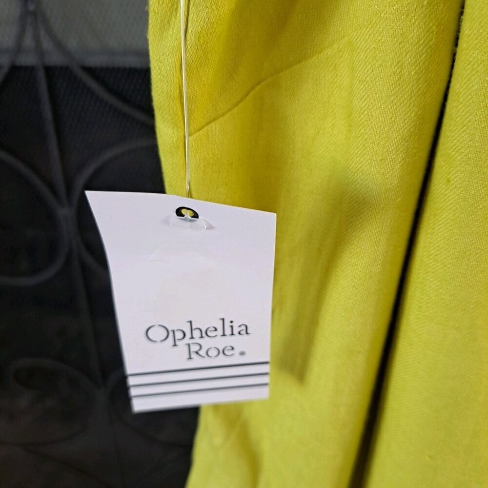 Ophelia Roe Women's Size XL Mustard Yellow Linen Blend V-neck Mini Dress Summer - Picture 2 of 8